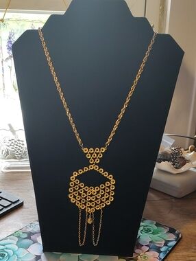 Statement Pendant Gold Tone Necklace